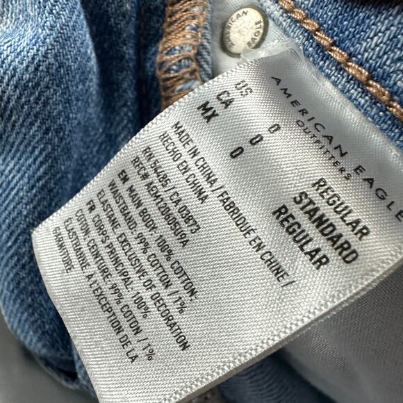 American Eagle Comfort Stretch Waistband Mom Jean Distressed Destroyed Jeans 0 - Picture 14 of 16